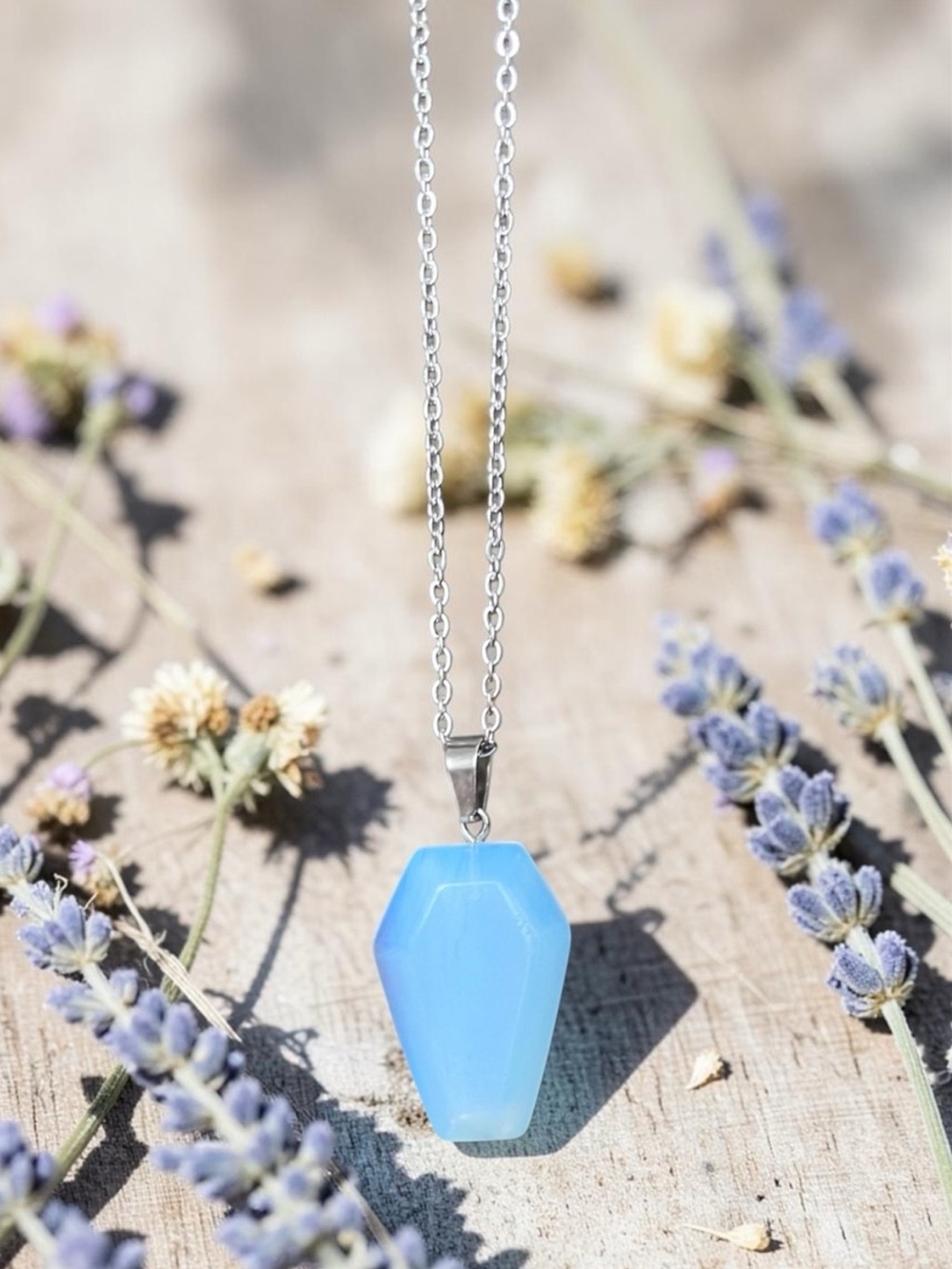 OPALITE stone coffin pendant necklace with silver chain NEW
